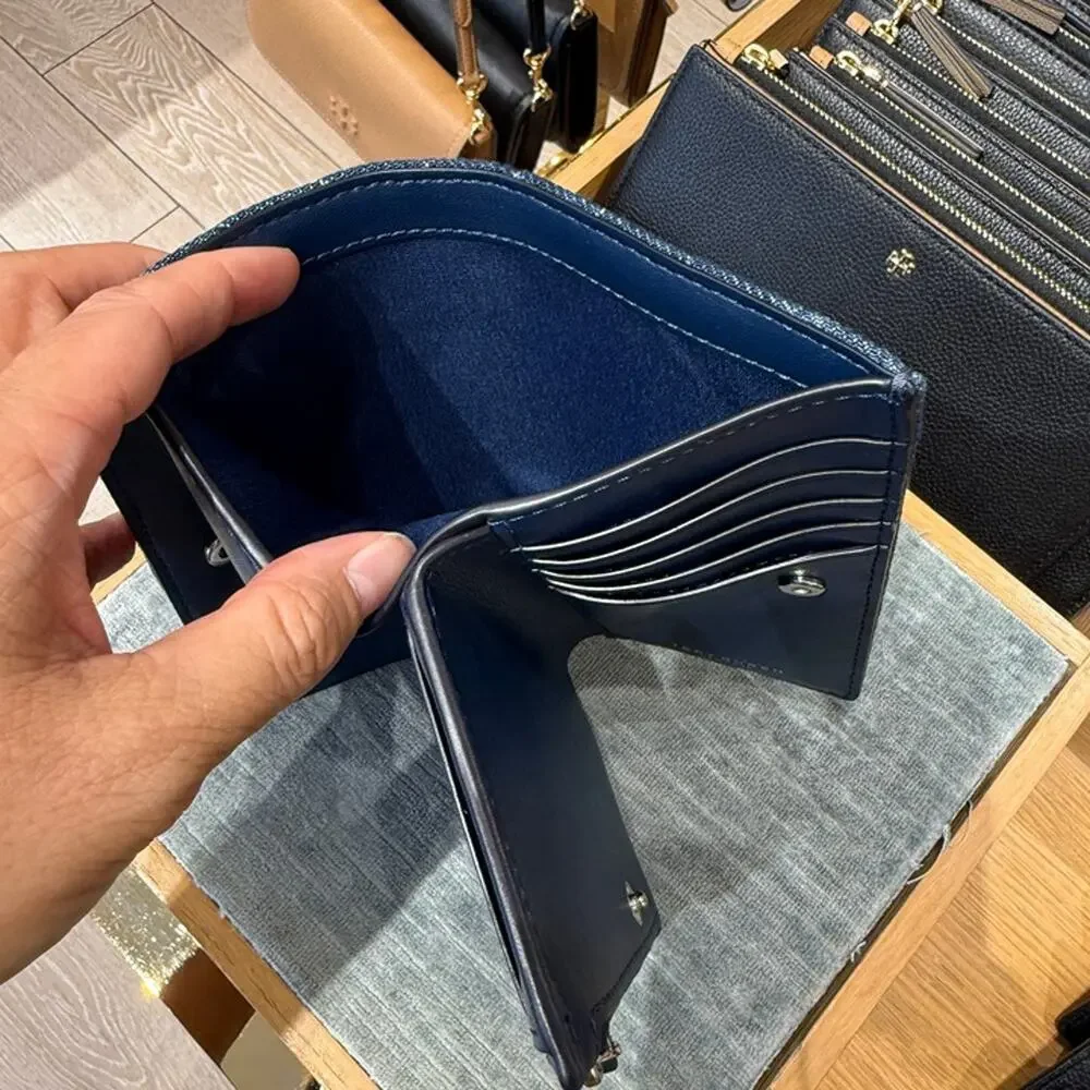 New‼️Tory Burch Willa Chevron Denim Medium Wallet 187364  Denim $250
